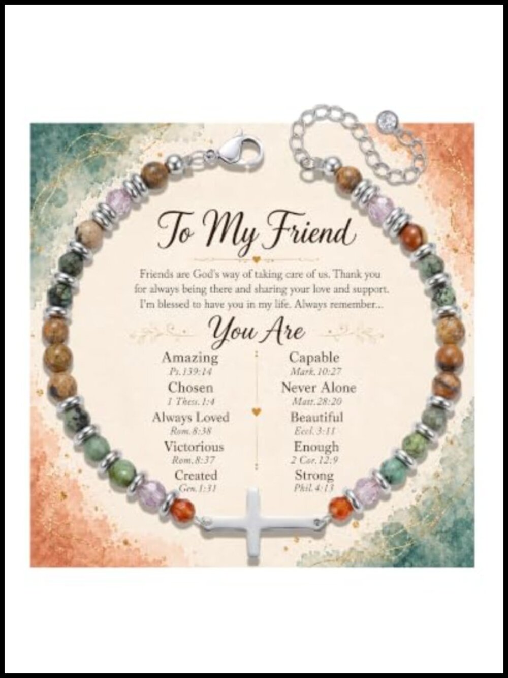Natural Stone Cross Bracelet Adjustable Friendship Gift for Women